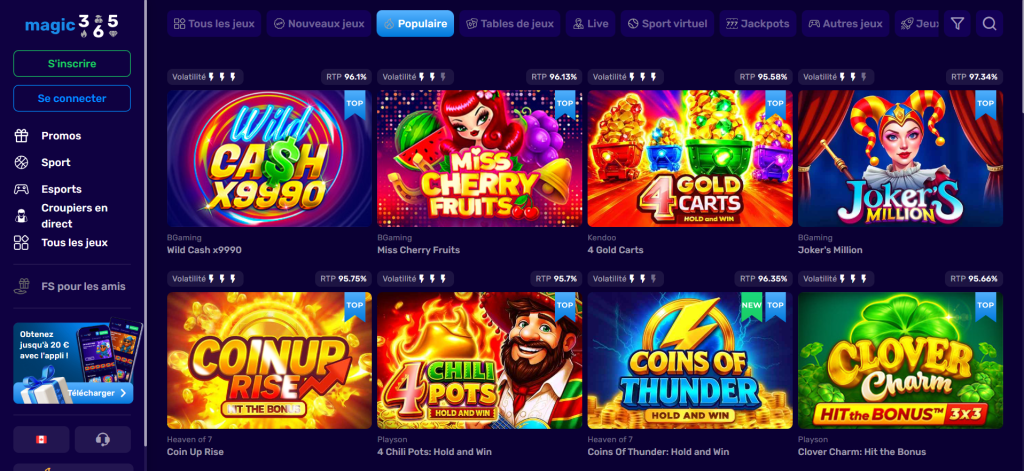Magic365, no deposit bonus ceiling in the published terms